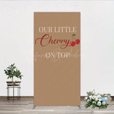 Lofaris Our Little Cherry On Top Rectangle Backdrop Minimalist Retro Themed Baby Shower Vintage Fruit Welcome Sign Decor
